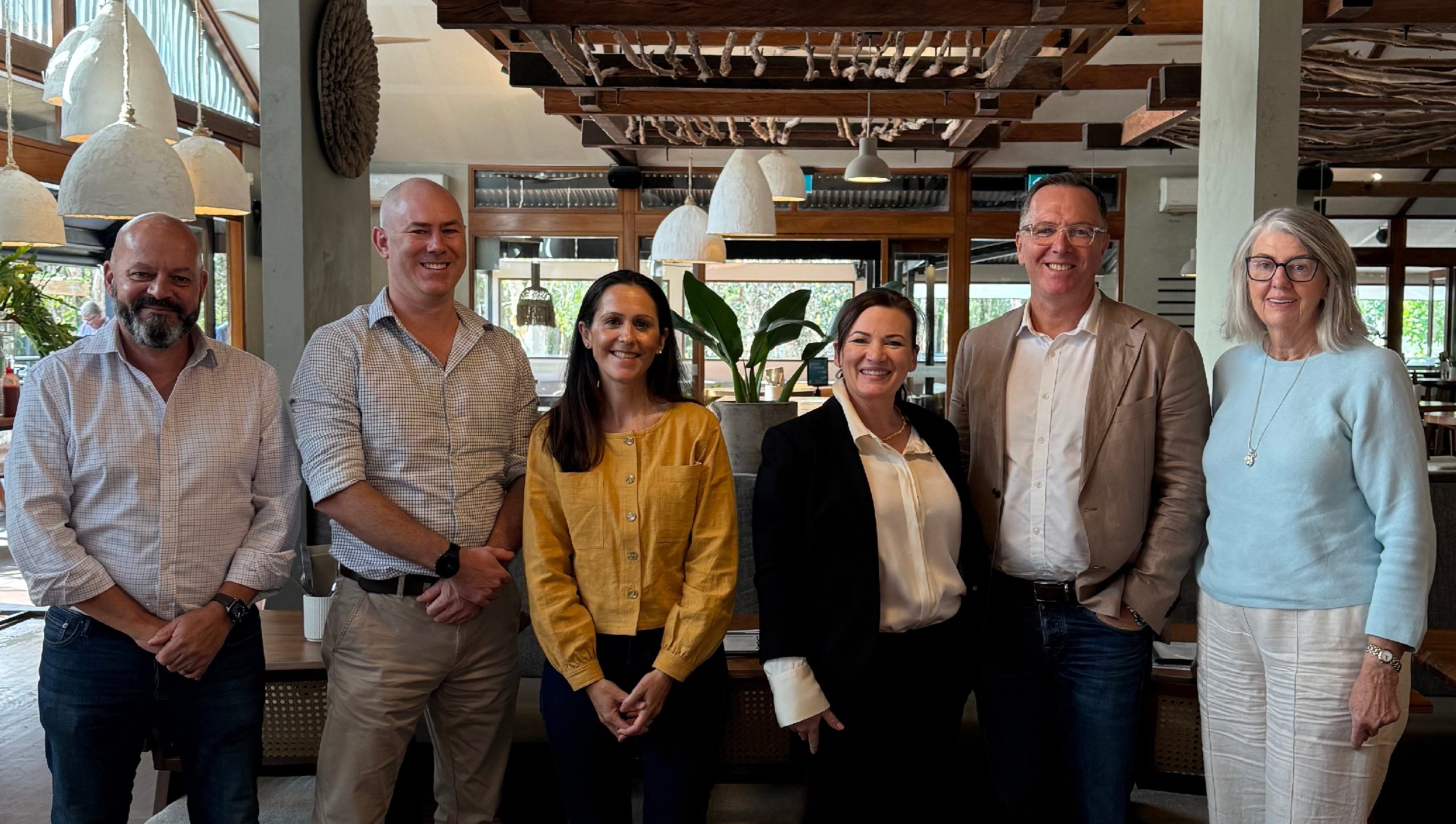 Left to Right: Anthony Schreenan, Director of Regional Development, RDA Northern Rivers, new board members Byron Wicks, Bianca Spata, Amanda Kuhn, Damian Chapelle, and Chair RDA Northern Rivers, Dr Susan Vinnicombe.